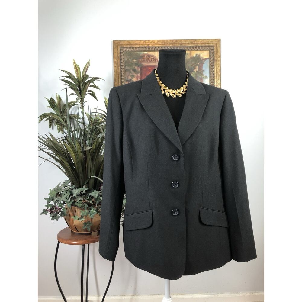 Kasper Womens Suit Jacket Size 16 Black 3 Buttons Whimsigoth Career Preppy Fairy